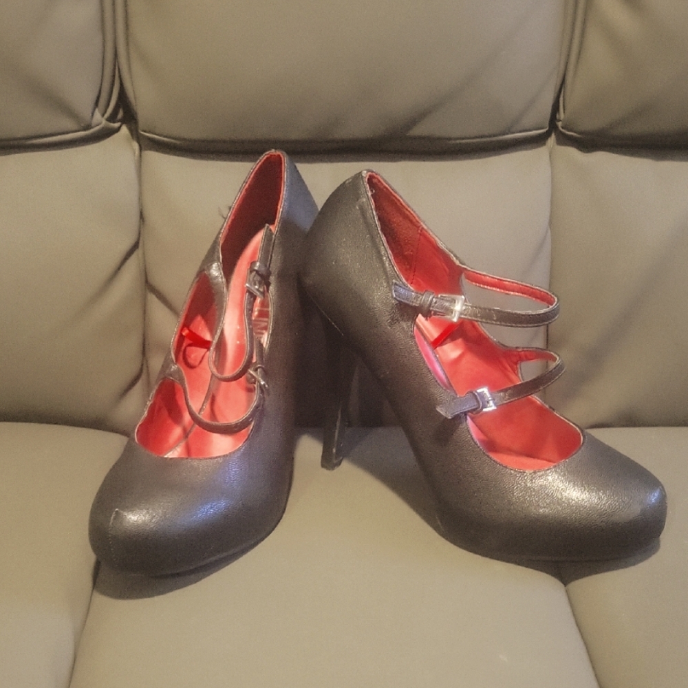 Madeline Black and Red Strappy Heels